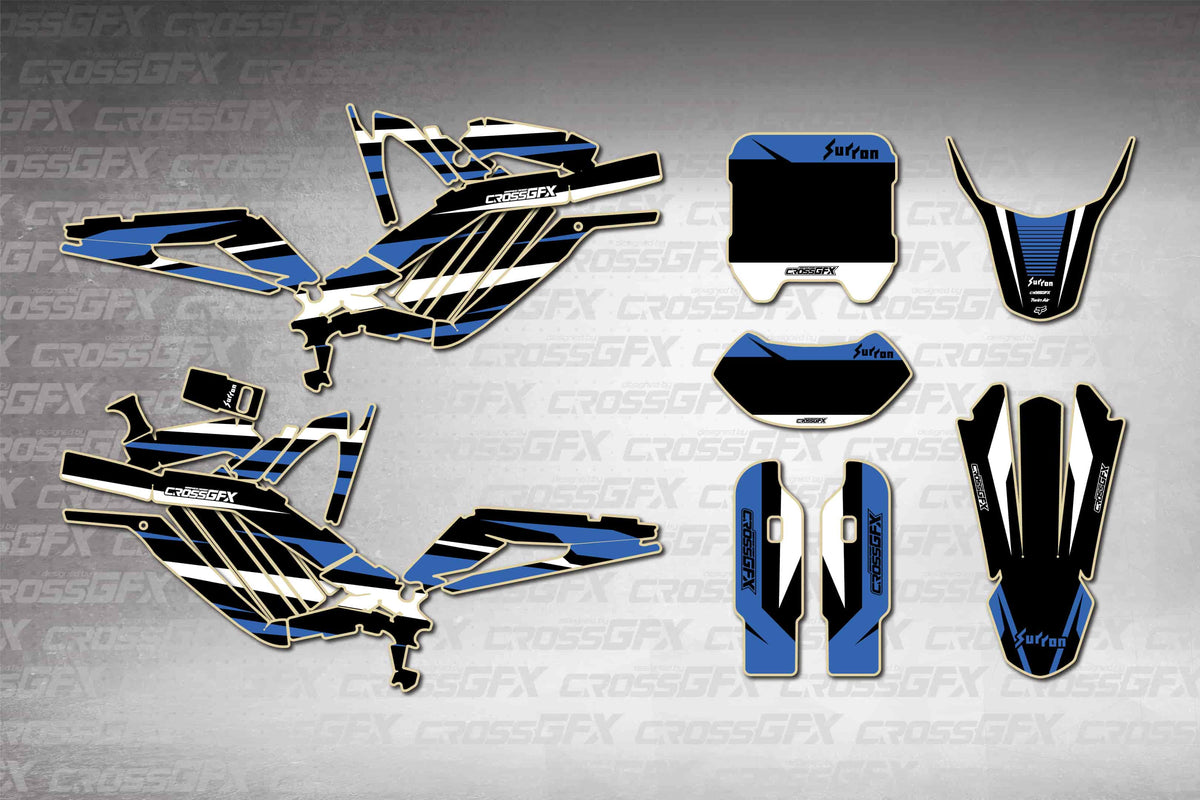 Graphics for Sur-Ron Light Bee - Apex Blue - flat layout showing all decal pieces included