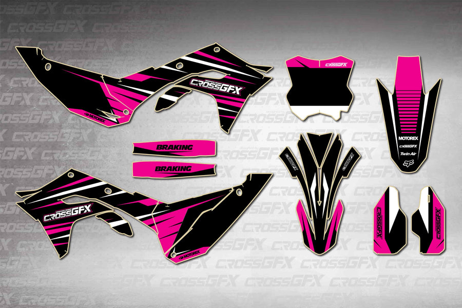 Graphics for Kawasaki KX 450 2024-2026 - Apex Pink - flat layout showing all decal pieces included