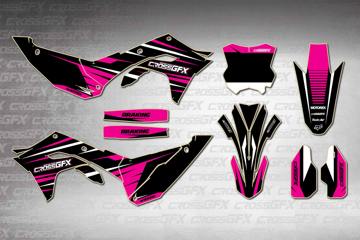 Graphics for Kawasaki KX 450X 2024-2026 - Apex Pink - flat layout showing all decal pieces included