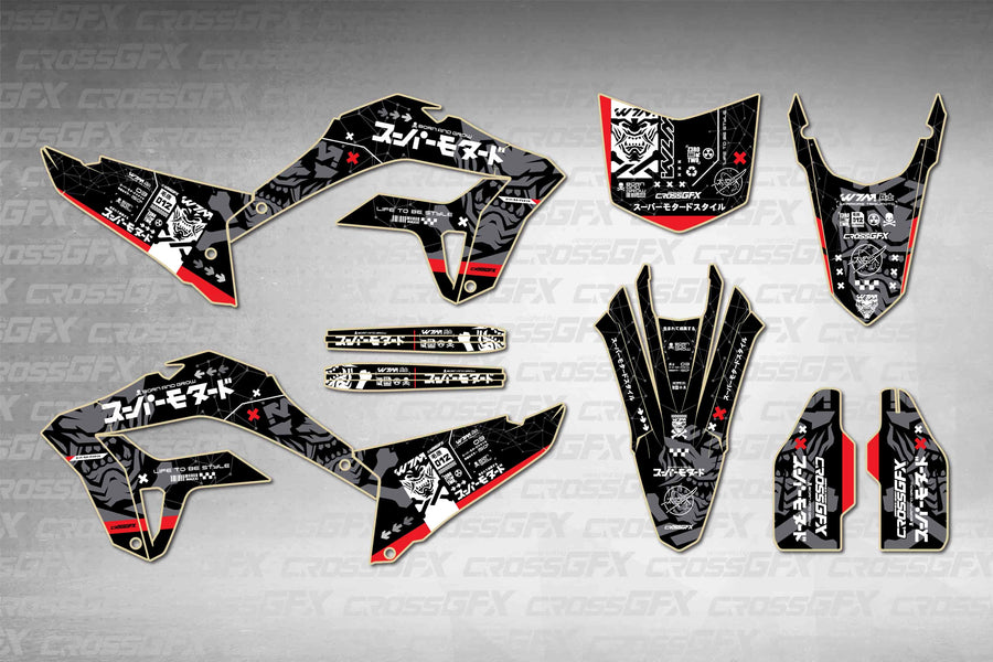 Graphics for Honda CRF 250L 2021-2024 - Asia Black - flat layout showing all decal pieces included