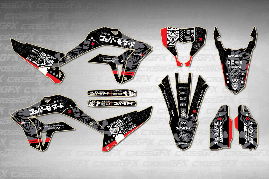 Honda CRF 250L 2025-2026 Asia Black graphics kit - flat layout showing all decal pieces included