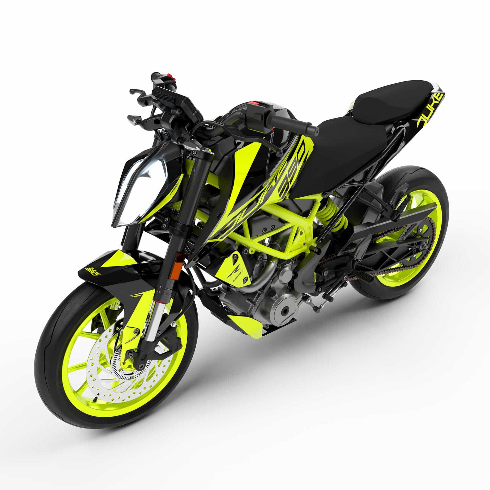 Left view of the racing decals for a KTM Duke.