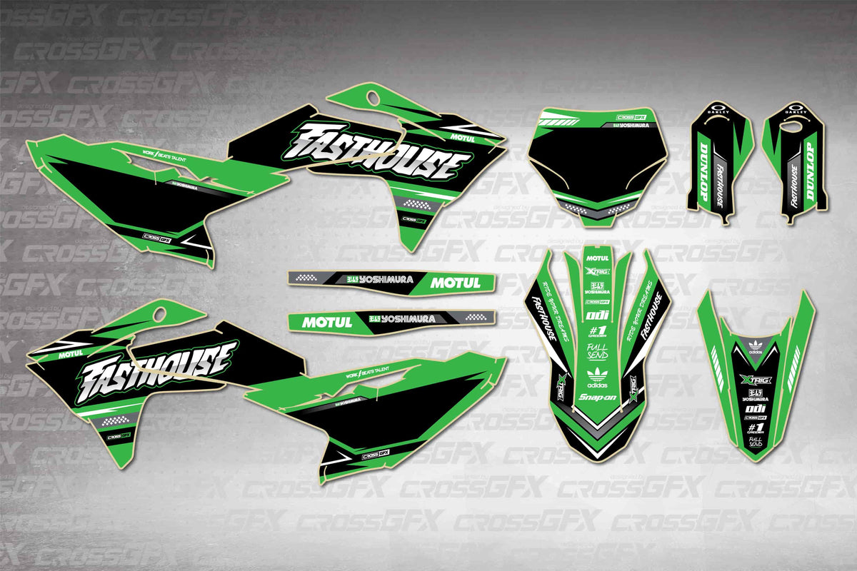 GasGas MC 50 2024-2026 Blaze Green graphics kit - flat layout showing all decal pieces included