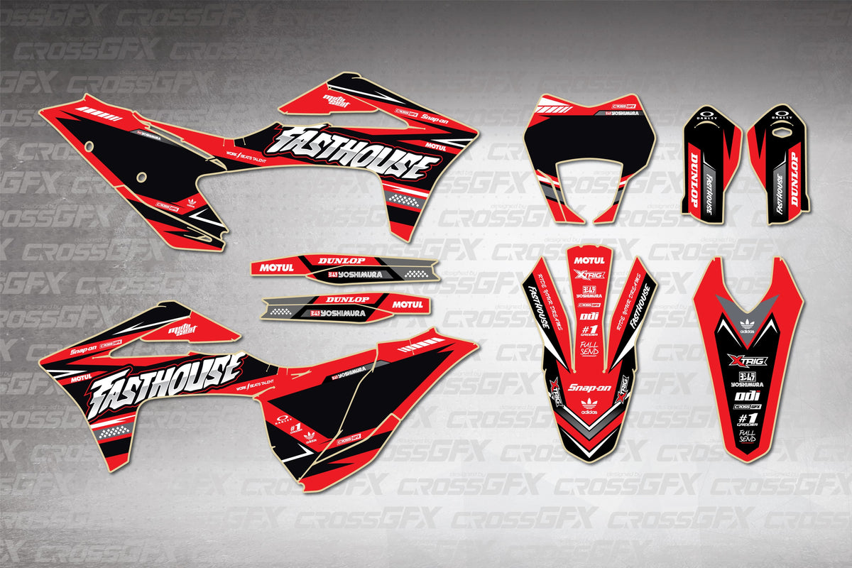 GasGas EC 2021-2023 Blaze Red graphics kit - flat layout showing all decal pieces included