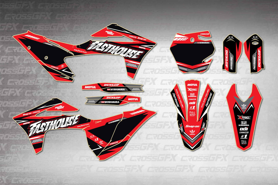 GasGas EX 2021-2023 Blaze Red graphics kit - flat layout showing all decal pieces included