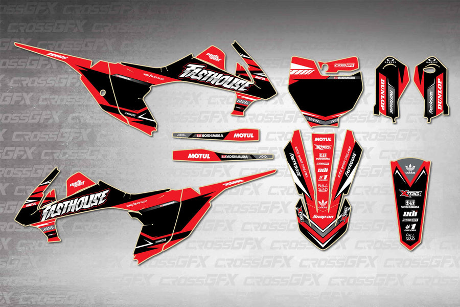 GasGas MC 65 2021-2023 Blaze Red graphics kit - flat layout showing all decal pieces included
