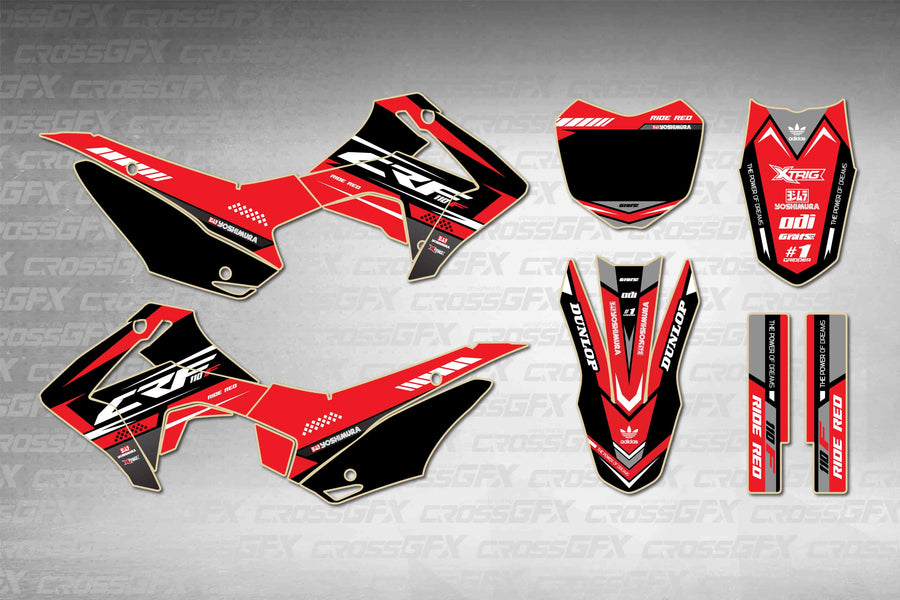 Graphics for Honda CRF 110F 2013-2018 - Blaze Red - flat layout showing all decal pieces included