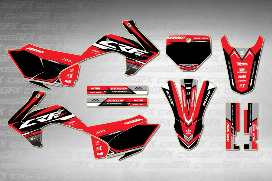 Graphics for Honda CRF 150F 2015-2020 - Blaze Red - flat layout showing all decal pieces included