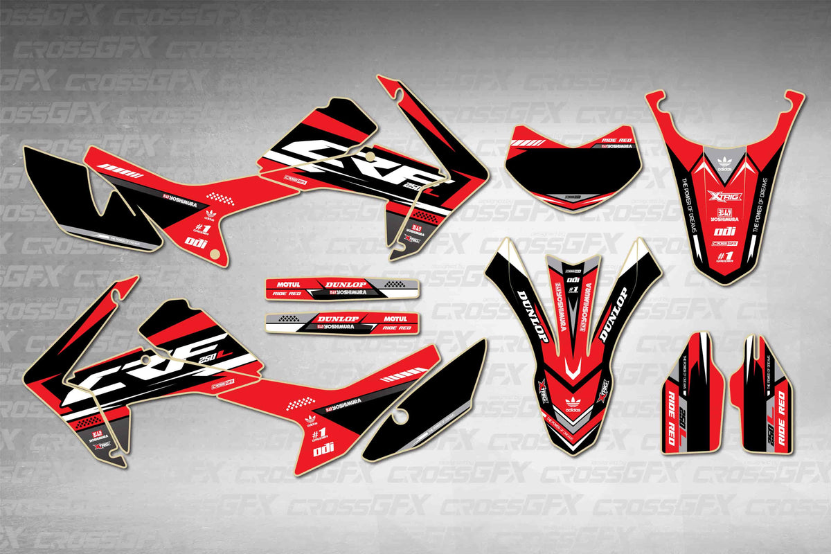 Graphics for Honda CRF 250L 2012-2020 - Blaze Red - flat layout showing all decal pieces included