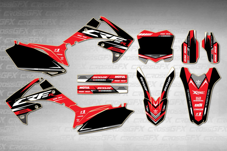 Graphics for Honda CRF 250R 2010-2013 - Blaze Red - flat layout showing all decal pieces included