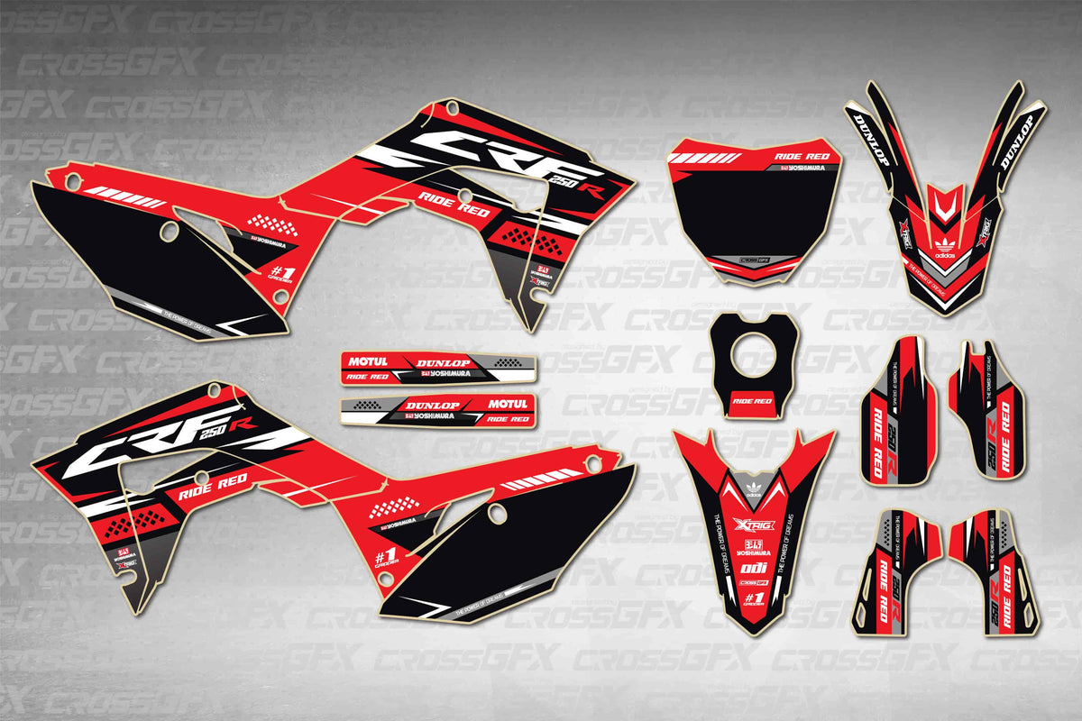 Graphics for Honda CRF 250R 2018-2021 - Blaze Red - flat layout showing all decal pieces included