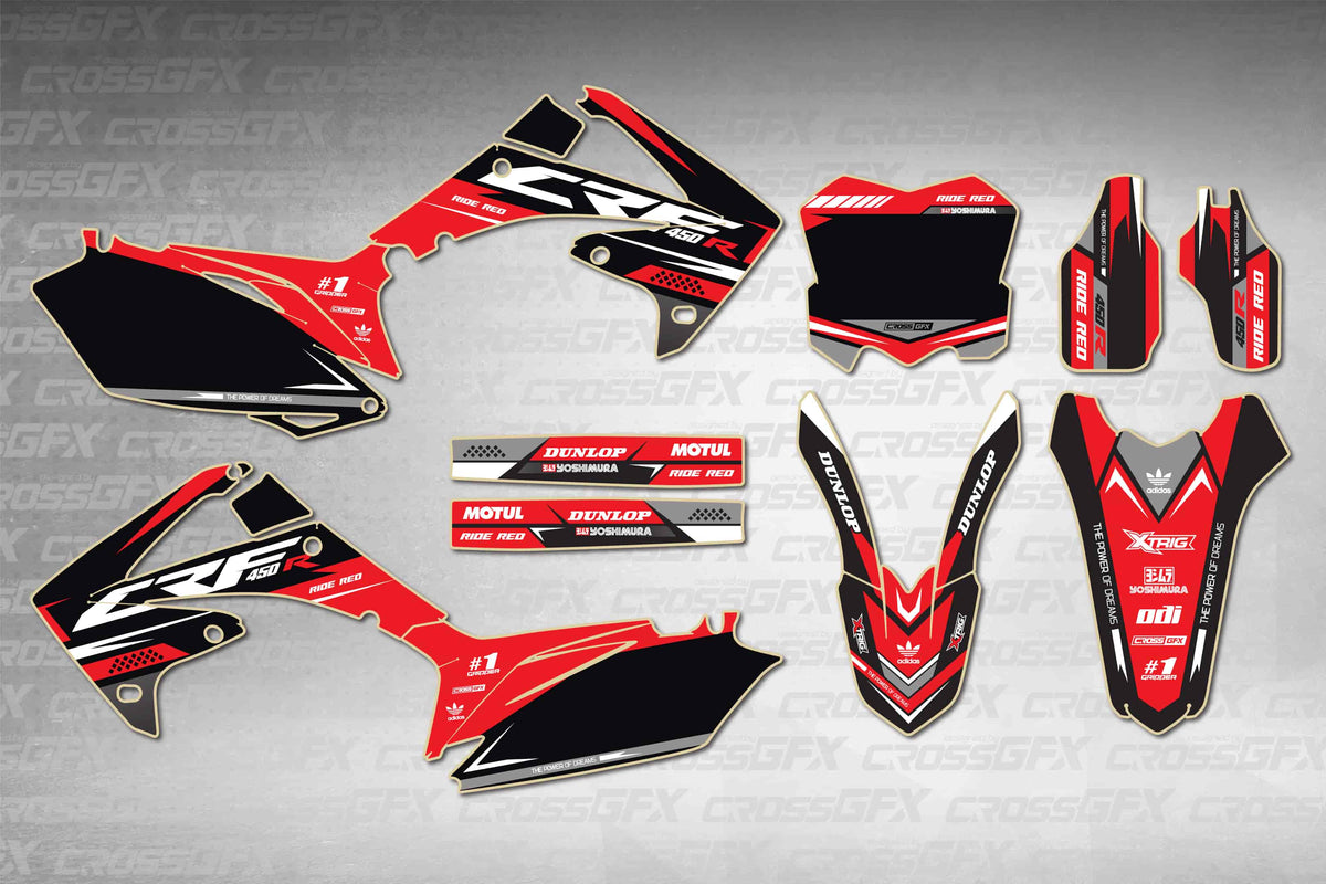 Graphics for Honda CRF 450R 2009-2012 - Blaze Red - flat layout showing all decal pieces included