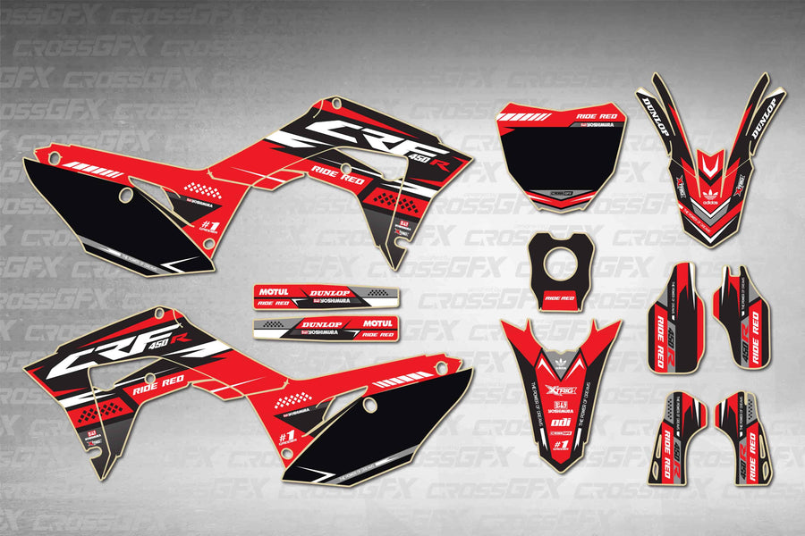 Graphics for Honda CRF 450R 2017-2020 - Blaze Red - flat layout showing all decal pieces included
