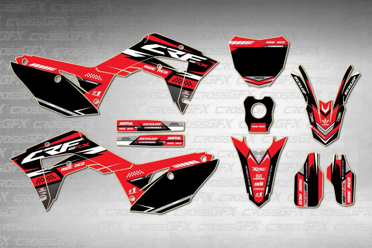 Graphics for Honda CRF 450RX 2017-2018 - Blaze Red - flat layout showing all decal pieces included