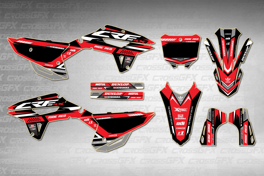 Graphics for Honda CRF 450RX 2021-2024 - Blaze Red - flat layout showing all decal pieces included