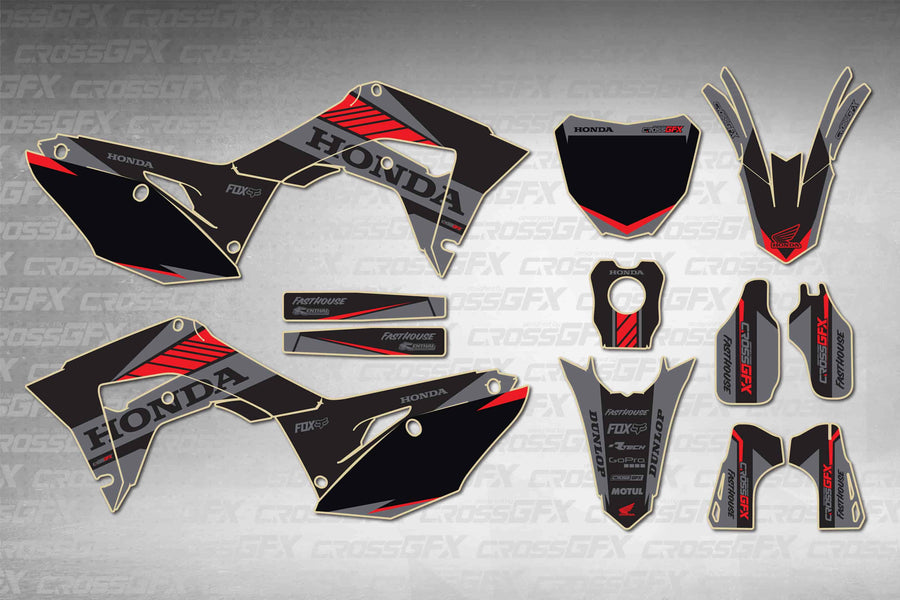 Graphics for Honda CRF 250R 2018-2021 - Blitz Black - flat layout showing all decal pieces included