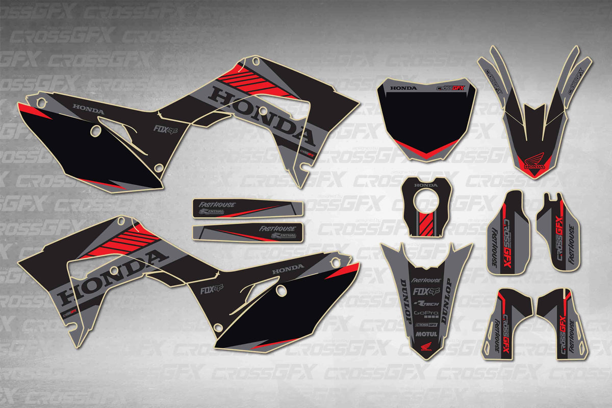 Graphics for Honda CRF 450R 2017-2020 - Blitz Black - flat layout showing all decal pieces included