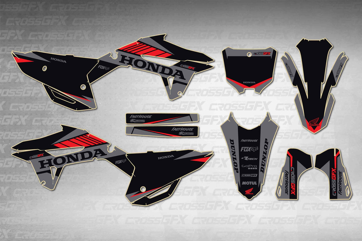 Graphics for Honda CRF 450R 2021-2024 - Blitz Black - flat layout showing all decal pieces included
