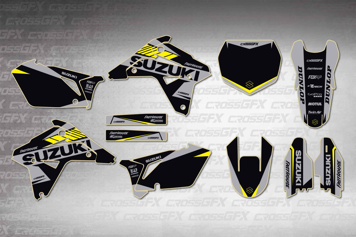 Graphics for Suzuki RMZ 450 2007 - Blitz Black - flat layout showing all decal pieces included