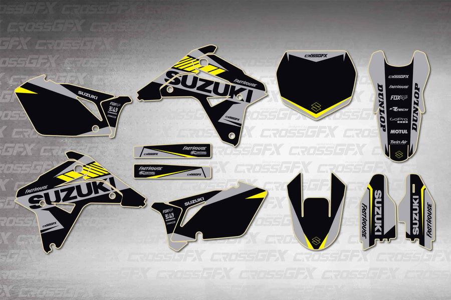 Graphics for Suzuki RMZ 450 2007 - Blitz Black - flat layout showing all decal pieces included