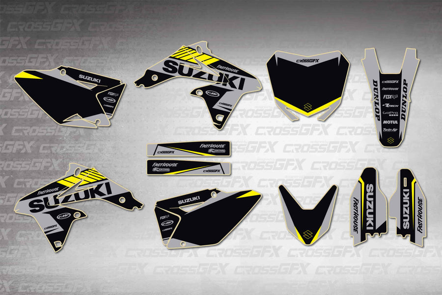 Graphics for Suzuki RMZ 450 2008-2017 - Blitz Black - flat layout showing all decal pieces included