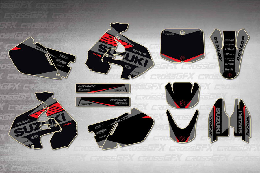 Graphics for Suzuki RM 125 1999-2000 - Blitz Red - flat layout showing all decal pieces included