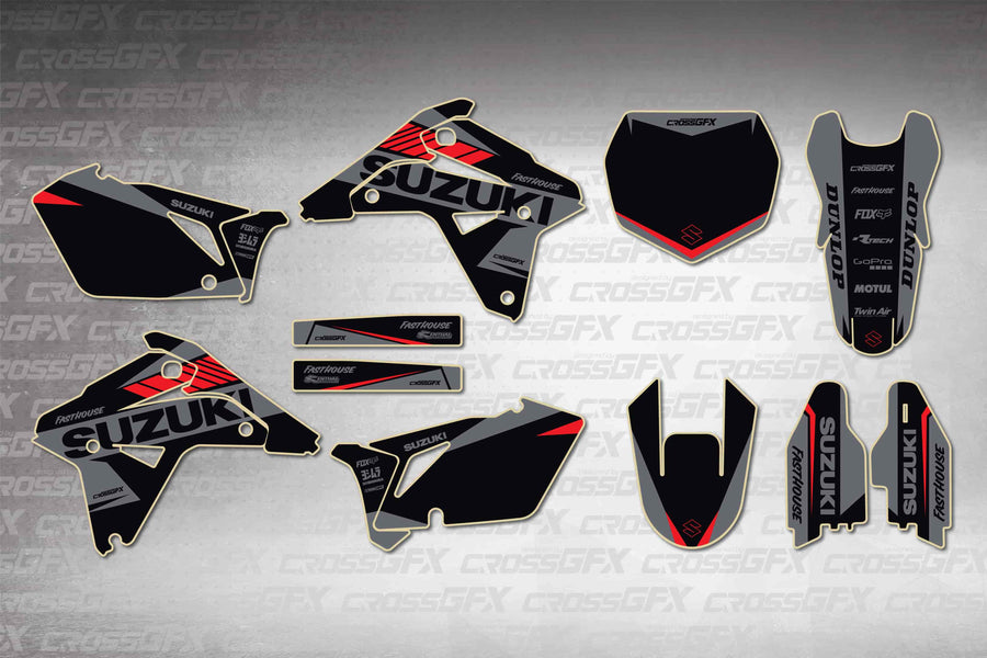 Graphics for Suzuki RMZ 450 2007 - Blitz Red - flat layout showing all decal pieces included