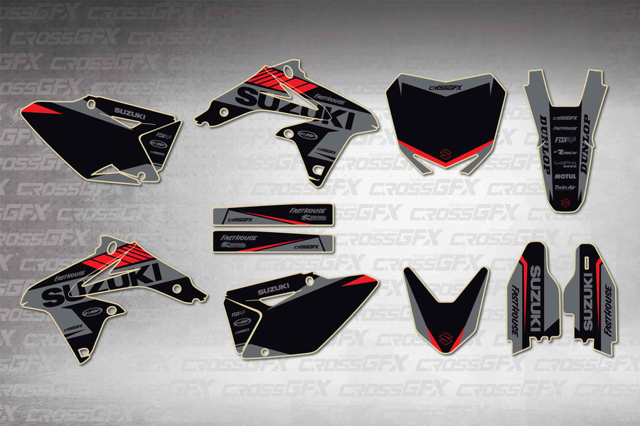 Graphics for Suzuki RMZ 450 2008-2017 - Blitz Red - flat layout showing all decal pieces included