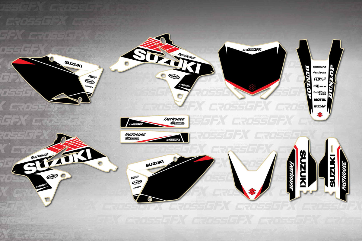 Graphics for Suzuki RMZ 450 2008-2017 - Blitz White - flat layout showing all decal pieces included