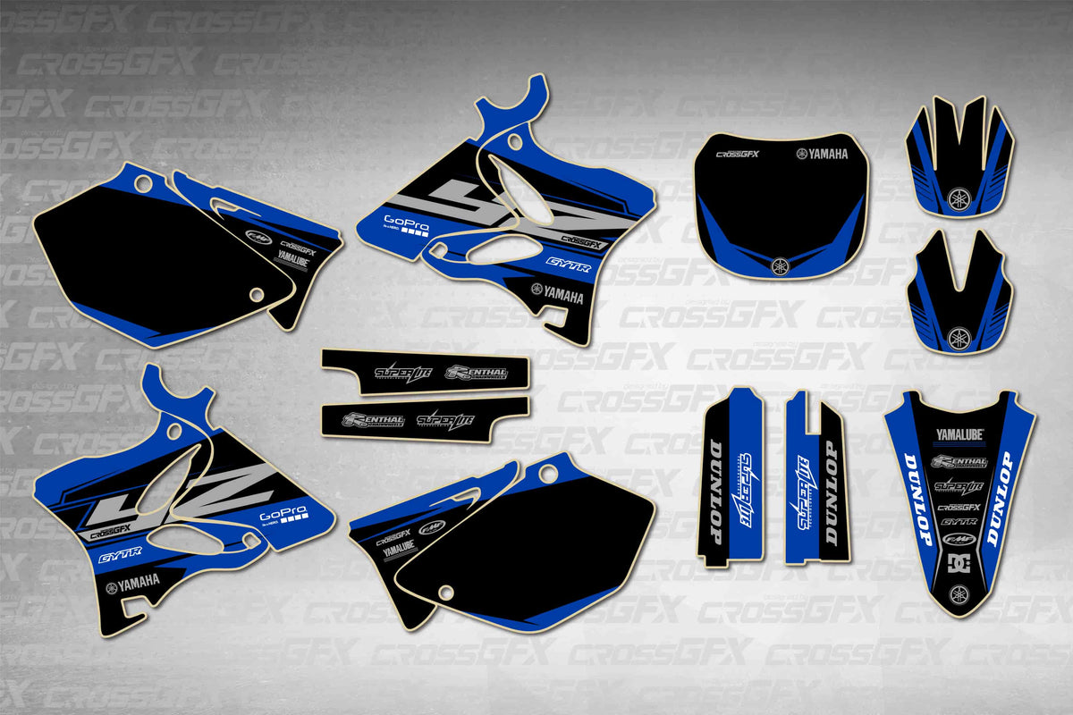 Graphics for Yamaha YZ 125 2002-2004 - Block Blue - flat layout showing all decal pieces included