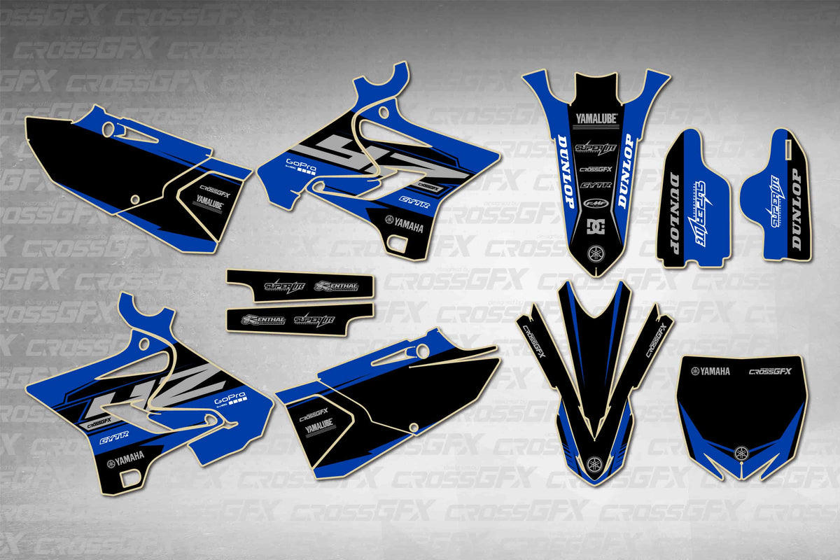 Graphics for Yamaha YZ 125 Polisport 2005-2007 - Block Blue - flat layout showing all decal pieces included