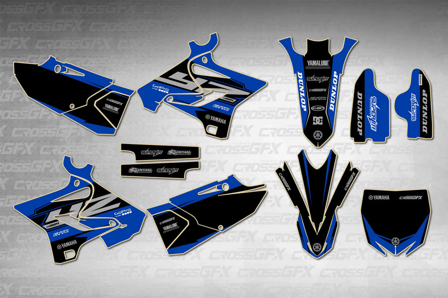 Graphics for Yamaha YZ 125 Polisport 2005-2007 - Block Blue - flat layout showing all decal pieces included