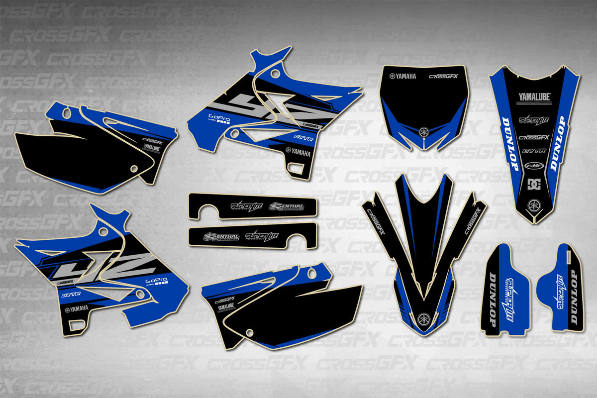 Graphics for Yamaha YZ 125 UFO 2005-2007 - Block Blue - flat layout showing all decal pieces included