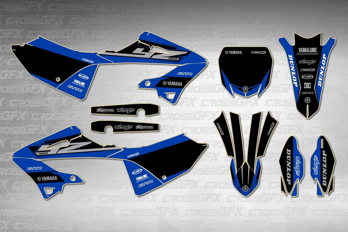 Graphics for Yamaha YZ 250 2022-2026 - Block Blue - flat layout showing all decal pieces included