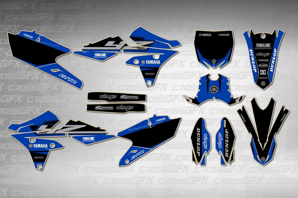 Graphics for Yamaha YZ 250FX 2014-2019 - Block Blue - flat layout showing all decal pieces included