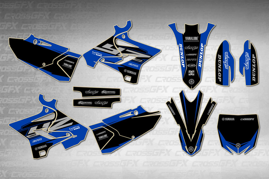 Graphics for Yamaha YZ 250 Polisport 2008-2014 - Block Blue - flat layout showing all decal pieces included