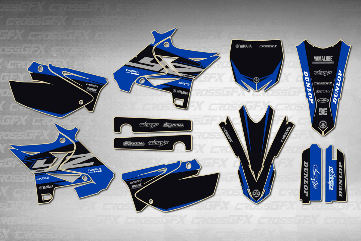 Graphics for Yamaha YZ 250 UFO 2002-2004 - Block Blue - flat layout showing all decal pieces included