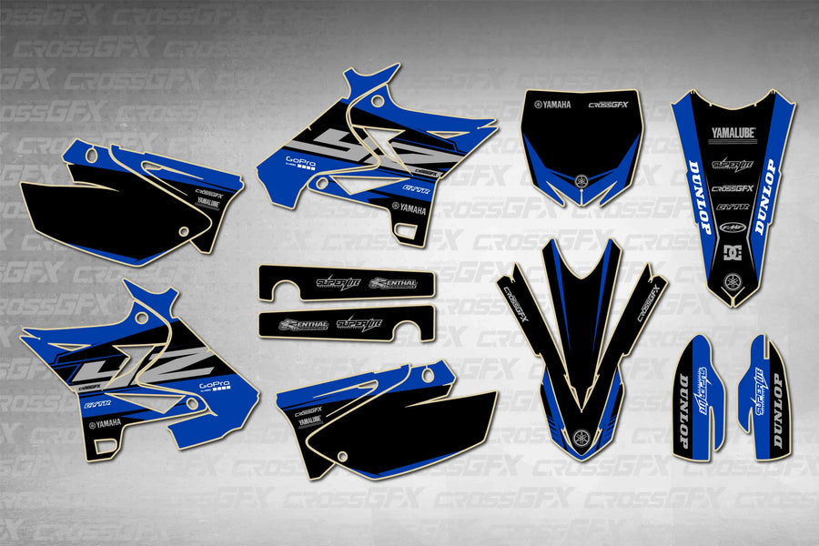 Graphics for Yamaha YZ 250 UFO 2008-2014 - Block Blue - flat layout showing all decal pieces included