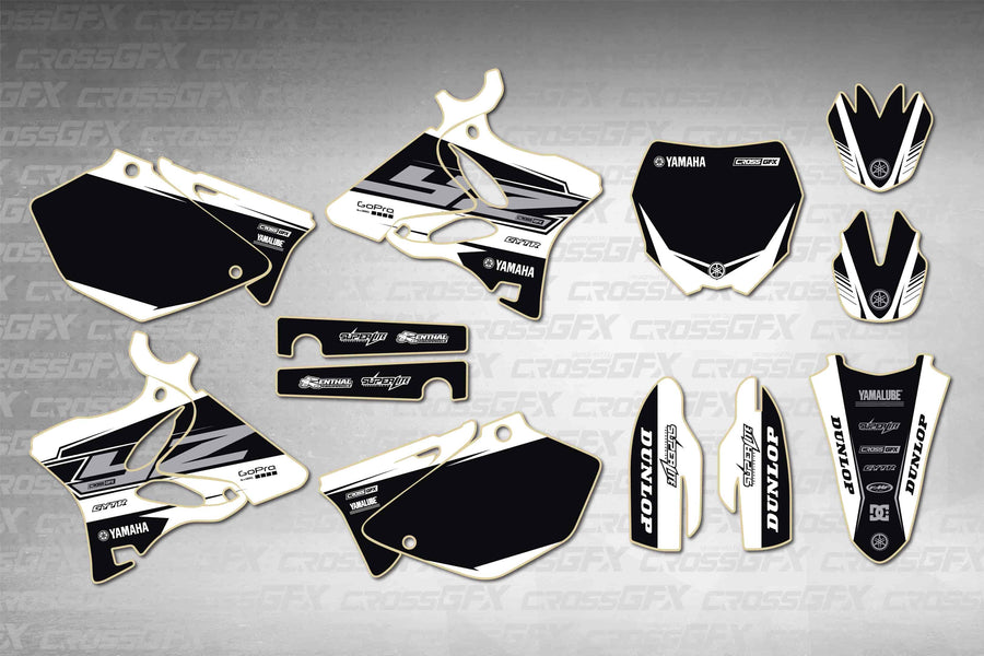 Graphics for Yamaha YZ 250 2002-2004 - Block White - flat layout showing all decal pieces included