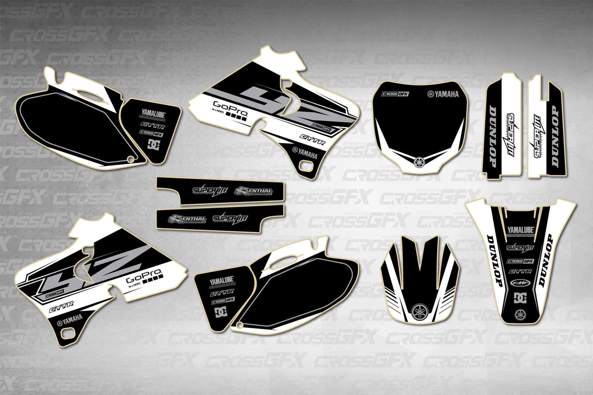 Graphics for Yamaha YZ 250F 2000-2002 - Block White - flat layout showing all decal pieces included
