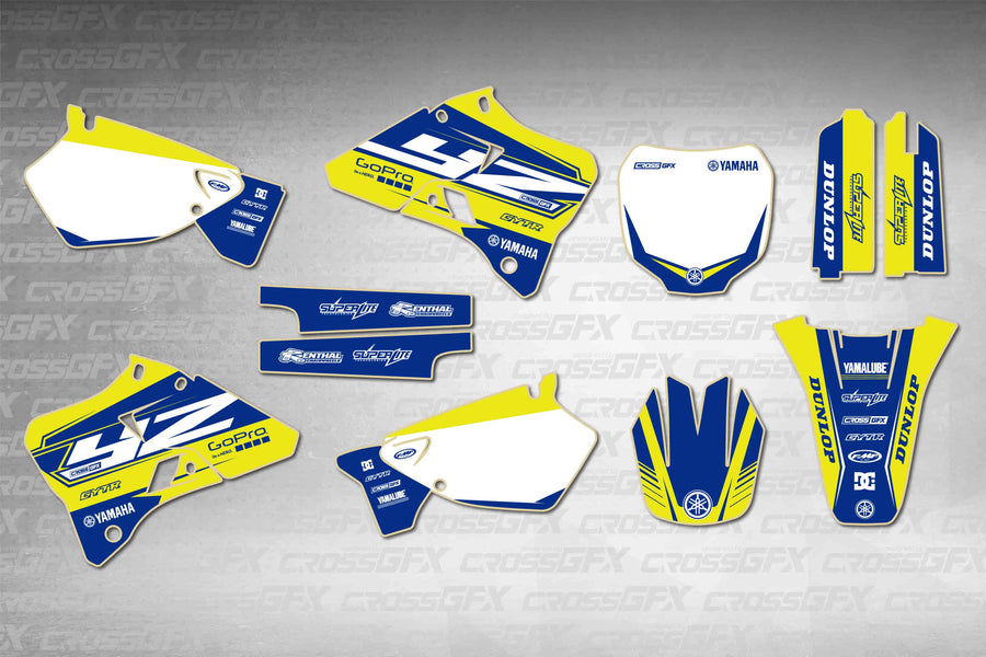 Graphics for Yamaha YZ 250 2000-2001 - Block Yellow - flat layout showing all decal pieces included