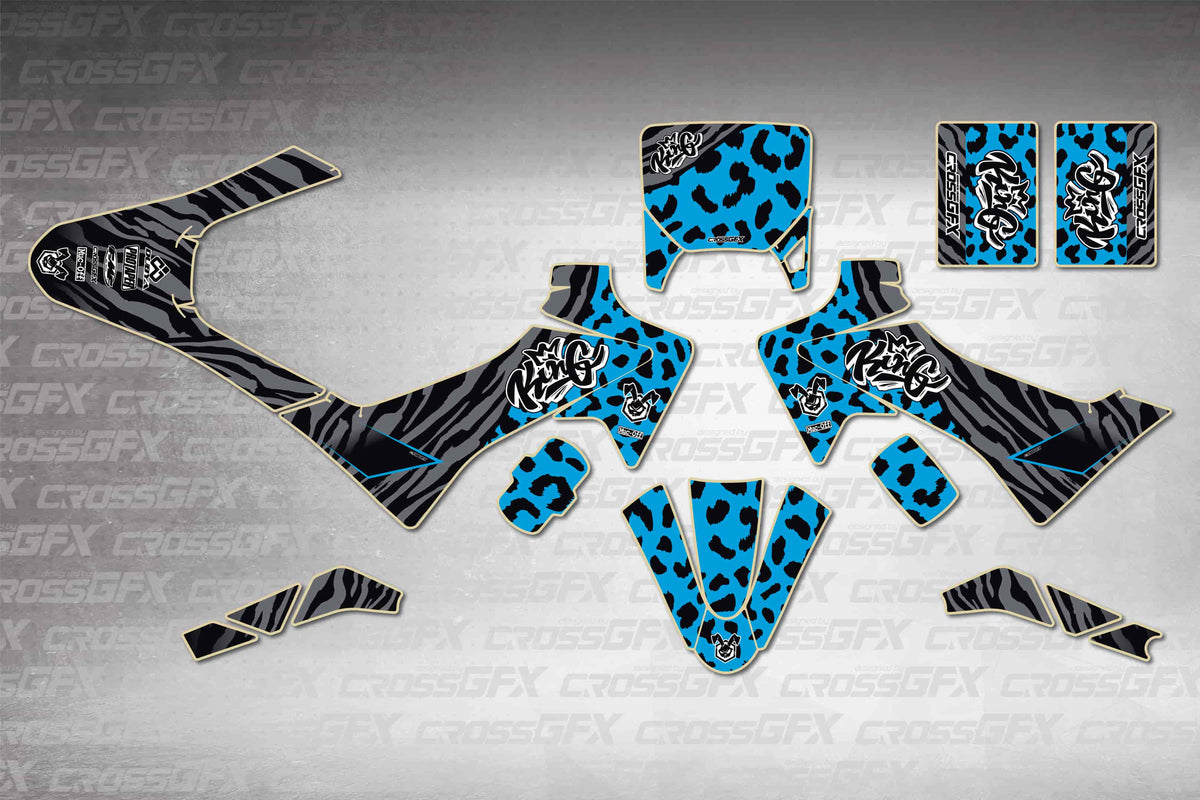 GasGas MC-E 2 2024-2026 Panther Blue graphics kit - flat layout showing all decal pieces included