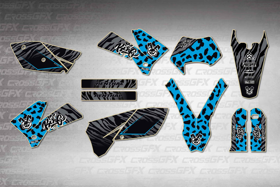 Graphics for KTM EXC 2005-2007 - Panther Blue - flat layout showing all decal pieces included
