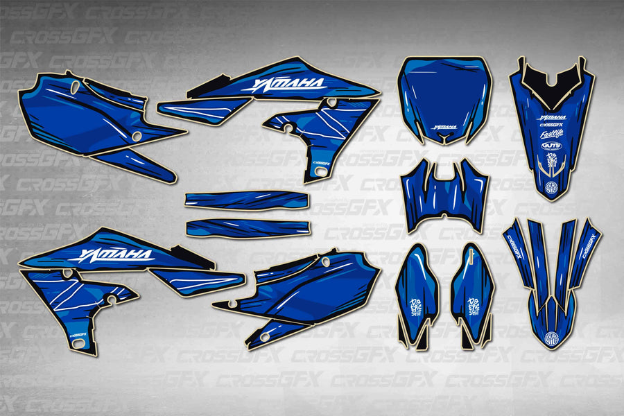 Graphics for Yamaha YZ 250FX 2020-2024 - Brush Blue - flat layout showing all decal pieces included