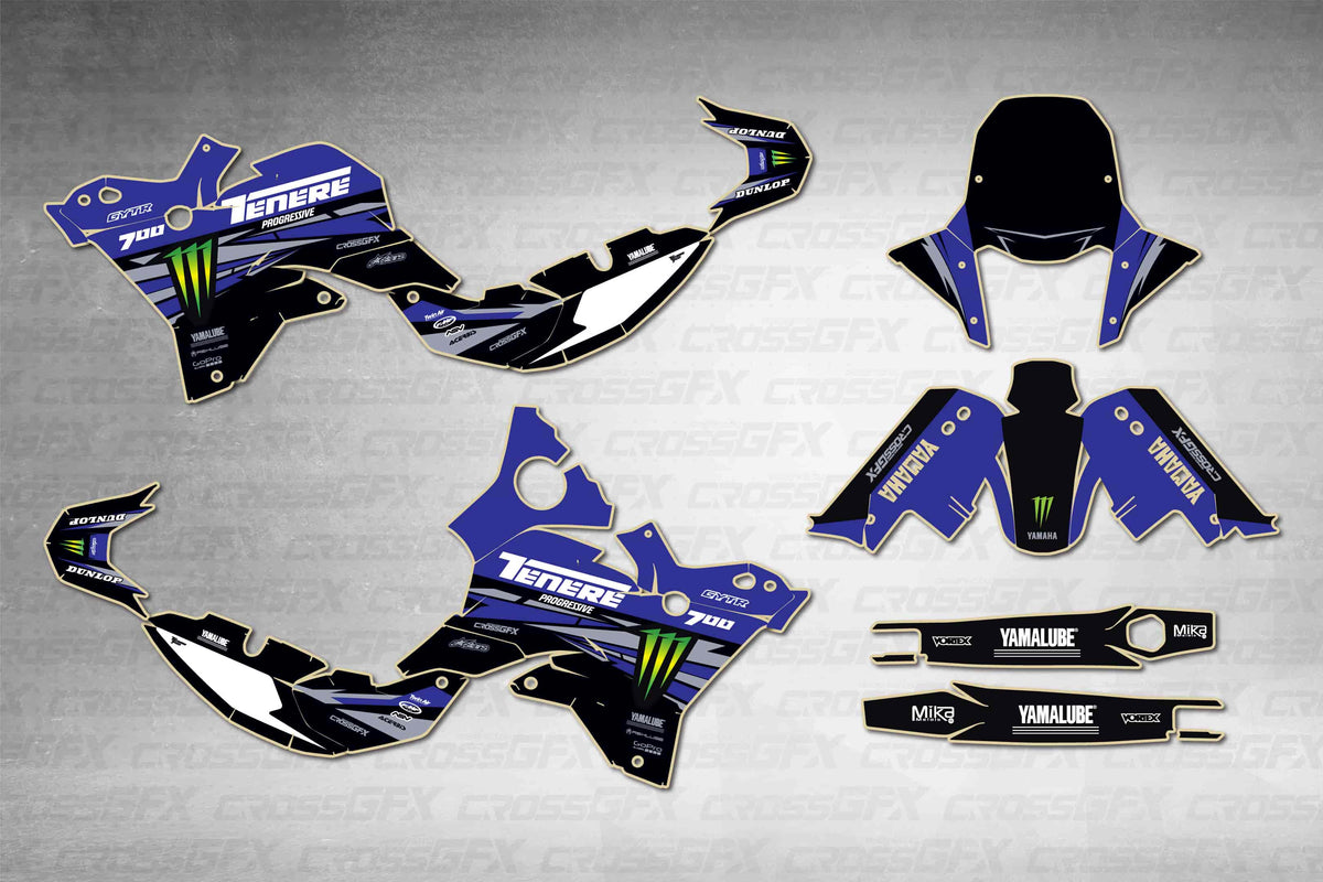 Graphics for Yamaha Tenere 700 2025-2026 - Brute Blue - flat layout showing all decal pieces included