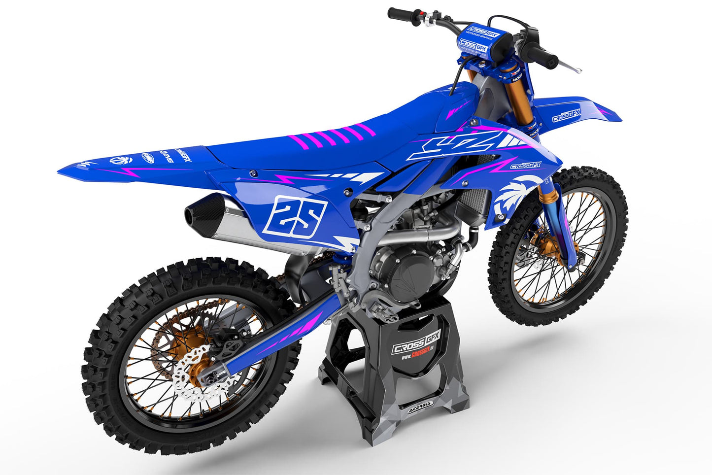 Rear view of the Stroke Pink custom decal kit on a Yamaha motorcycle.