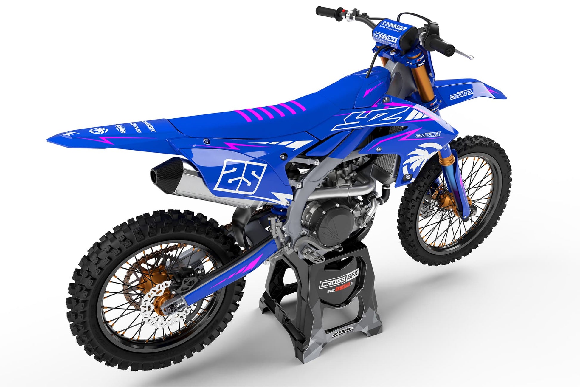 Rear view of the Stroke Pink custom decal kit on a Yamaha motorcycle.