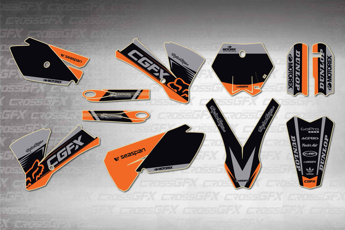 Graphics for KTM 105 SX 2003-2005 - Cord Black - flat layout showing all decal pieces included