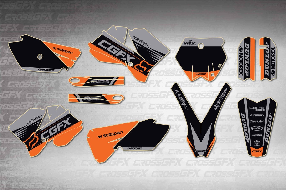 Graphics for KTM 105 SX 2006-2011 - Cord Black - flat layout showing all decal pieces included