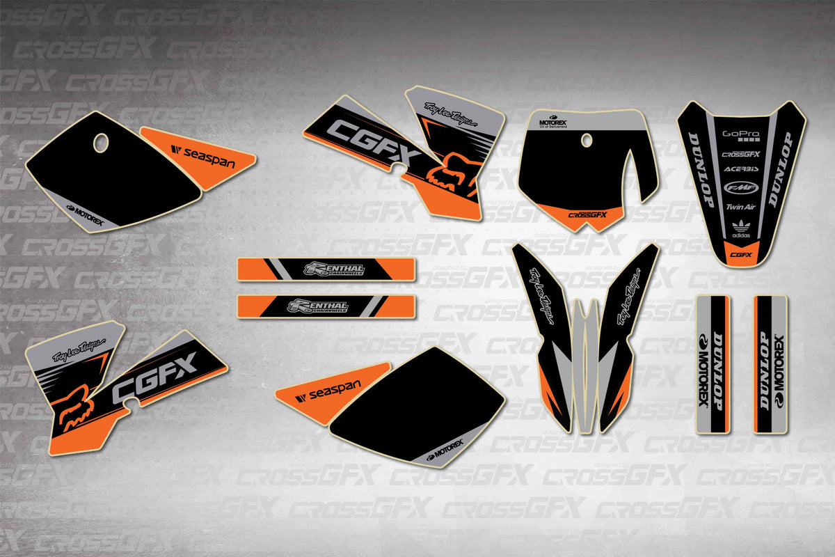 Graphics for KTM 50 SX 2002-2008 - Cord Black - flat layout showing all decal pieces included